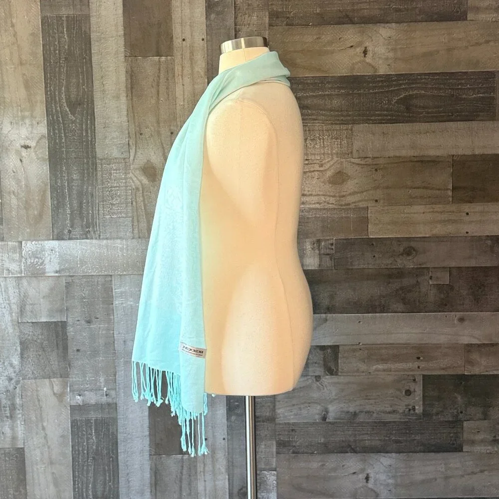 Pashmina blue scarf cashmrer silk feminine shawl pastel paisley euro summer